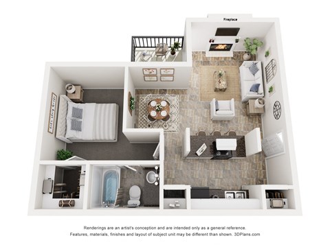 a 1 bedroom floor plan with a bathroom and a living room